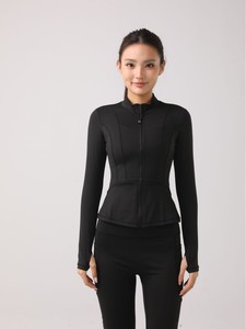 Ensemble de sport respirant et extensible pour femme, col montant zippé, haut à manches longues, <span class=keywords><strong>micro</strong></span>-pantalon de <span class=keywords><strong>yoga</strong></span>, respectueux de la peau - Product Image 5