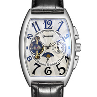 Montre squelette automatique de luxe pour homme GUCAMEL G065, design tonneau lumineux, tourbillon, réserve de marche en cristal