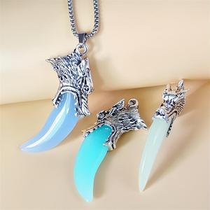Colliers pendentifs tête <span class=keywords><strong>de</strong></span> loup et tête <span class=keywords><strong>de</strong></span> lion en pierre lumineuse, vente en gros d'usine, veilleuses, collier tête <span class=keywords><strong>de</strong></span> loup - Product Image 6