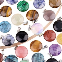 Liontin Batu Akik Kristal 20mm Bentuk Bulat Pipih, Batu Semi Mulia untuk Pengamplasan dan Pemolesan, Aksesoris Perhiasan DIY