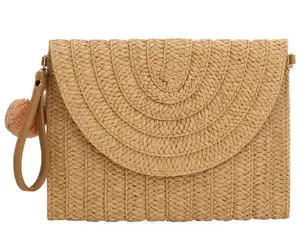 2023Handmade Straw Woven Women's Handbags Summer Beach Ladies Straw Clutch Beach Rattan Bag