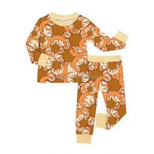 Customize Designs 95% Bamboo 5% Spandex Children Kids Long Sleeve Lounge Sets Sun and Moon Print Baby Clothes