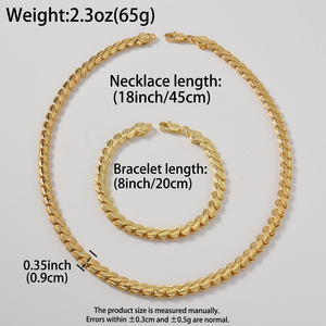 Factory Wholesale Custom 18K Gold Classic Chain Unisex Flat Carved Curb Sleek Uniform Fine <b>Matching</b> Necklace Set <b>Bracelets</b> - Product Image 6