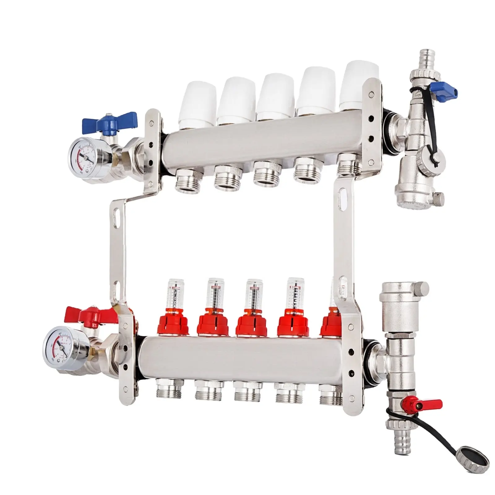 Stainless Steel Hydronic Under floor Water Heating System Flow Meters Manifold