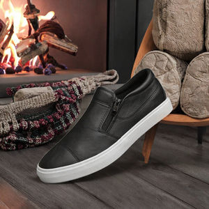 Zapatillas de deporte informales de cuero PU para hombre, plantilla de goma de tela superior con cremallera, zapatos de estilo para caminar de moda para primavera para caminar - Product Image 2