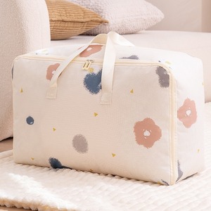 Cotton Comforter Bag Cream Print Oxford Cloth Waterproof Moisture Proof Rectangle Clothing Organizer For Trip Storage - Product Image 1