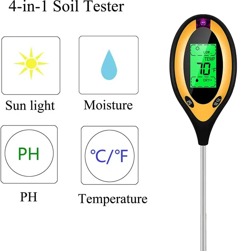 土壌バックライト栽培温度と太陽光モニターデジタル4イン1土壌pHメーター湿度