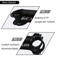 BUCKLOS pièces de carbone en aluminium 31.8mm tige de VTT tige de vélo de route à 6/17 degrés 60/70/80/90/100/110/120 MM tige de vélo