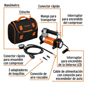 Inflador de Coche Portátil de 12V con Linterna LED, TRUPER - Product Image 1