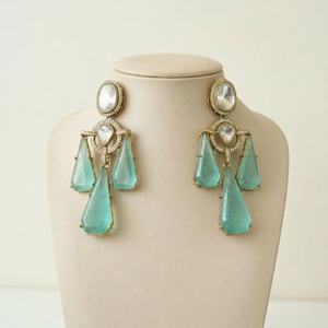 Pendientes tradicionales de cristal en forma de lágrima chapados en oro con piedras turquesa para mujer, joyería de fiesta - Product Image 2