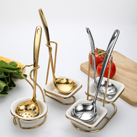 Ensemble de service de buffet de restaurant de luxe 5 étoiles en acier inoxydable avec louche à soupe debout, pince alimentaire, bol en céramique, cuillère de table et support