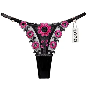 Belle broderie tongs femmes G cordes Sexy slips transparents grande taille réglable grosse fille dentelle culotte sous-vêtements pour femmes - Product Image 1