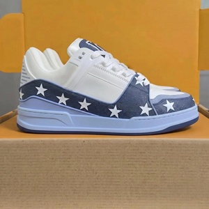 Zapatillas Casuales para Hombre con Estampado de Estrellas Azules y Blancas, de Caña Baja, con Cordones, Paneles de Cuero, Calzado Urbano de Moda, Cómodas, con Plataforma, Estilo Skate - Product Image 1