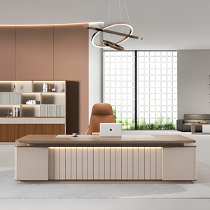 <span class=keywords><strong>Scrivania</strong></span> Direzionale a L in Stile Contemporaneo con Mobile Laterale Illuminato <span class=keywords><strong>per</strong></span> Ufficio Esecutivo - Product Image 1