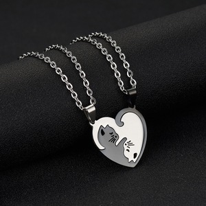 Yin Yang Cat Matching Couple BFF Friendship <strong>Sister</strong> 2 Cats Heart Pendant <strong>Necklace</strong> - Product Image 2