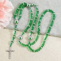 Collier Chapelet Catholique en Bois Perlé Vierge Marie, Fait Main, Tressé, avec Croix Religieuse et Perles de Cristal