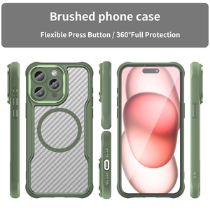 Funda de teléfono magnética de <span class=keywords><strong>fibra</strong></span> de carbono para iPhone 15 14 Pro Max, parachoques de carga inalámbrica, funda trasera para teléfono, Protector de teléfono a prueba de golpes - Product Image 2
