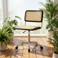 Chaise de bureau pivotante en rotin rétro nordique, hauteur réglable, sans accoudoirs, base chromée, pour la maison, le bureau, l'ordinateur
