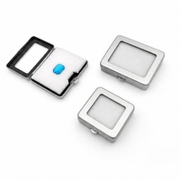Boîte de présentation personnalisée pour bijoux en métal avec fenêtre transparente, insert en velours, fermeture à pression, noire et argentée, pour diamants et rubis en vrac