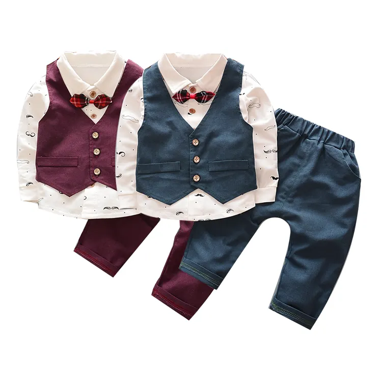 Baju Rompi Celana 3 Potong, Setelan Formal Pernikahan Bayi Laki-laki, Pakaian Jack dengan Pita Kupu-kupu