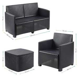 Conjunto de Muebles de Jardín y Terraza para 4 Personas en Ratán Antracita con Sofá, 2 Sillones y Mesa de Centro - Product Image 2
