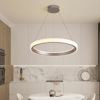 Lampu Gantung LED Modern Bentuk Cincin Akrilik Aluminium, Dapat Diredupkan, untuk Ruang Tamu, Ruang Makan, Proyek Hotel