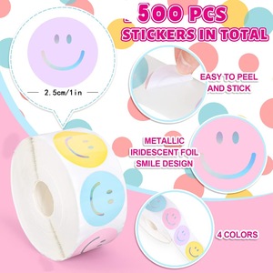 Autocollants ronds à visage souriant très populaires, 500 autocollants par rouleau, étiquettes faciales - Product Image 1