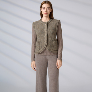 Chaleco de Punto Personalizado con Logotipo, Diseño Invernal sin Mangas, Chaleco de Punto Informal para Mujer, Suéter de Cuello Redondo, Cárdigan de Punto para Mujer - Product Image 3