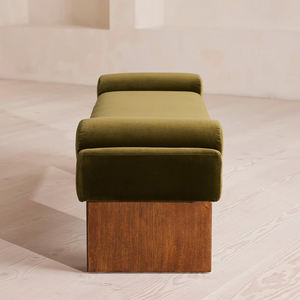 호텔 보석상 현대 가구 다크 브라운 나무 침대 끝 신발 의자 침실 거실 인테리어 벨벳 패브릭 덮개를 씌운 상점 벤치 - Product Image 3