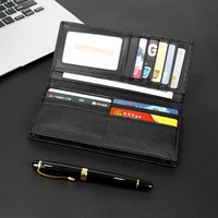 Dompet Kulit Panjang Pria Model Vintage Custom Grosir Tahan Lama Portabel Motif Solid Hitam Gesper Terbuka Kantong Koin PU RFID untuk Kartu Kredit