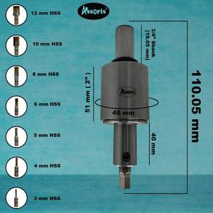 New Development 3/4\" (19.05mm) Shank Rotary Broach Set with 7 Pcs HSS HEX <b>Punch</b> Assorted Metric Tool Holder 3-12\" - Product Image 6