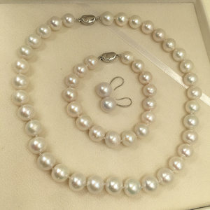 Set di Gioielli di Perle Naturali di Buona Qualità, Collana da 16 Pollici, Bracciale e <span class=keywords><strong>Orecchini</strong></span> in <span class=keywords><strong>Argento</strong></span> 925, Gioielli con Perle d'Acqua Dolce Rotonde da 9-11 mm - Product Image 4