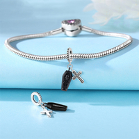 Clásico Retro S925 Cruz de plata esterlina encanto antiguo ataúd colgante de Halloween para la fabricación de joyas regalo de fiesta de Halloween
