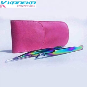 Pince à épiler d'extension de cils à pointe pointue de haute qualité pochette rose de placage de couleur arc-en-ciel légère - Product Image 1