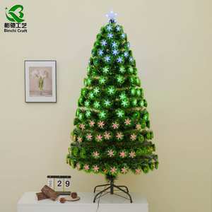 Binchi Premium Frosted Plastic Stand Mix PVC PE Silver Pentacle Hinged Christmas <b>Tree</b> LED Warm White <b>Lights</b> Indoor Use - Product Image 1