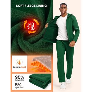 Rdruko Ensemble de survêtement en polaire pour homme, 2 pièces, à capuche, coupe-vent, pour l'hiver, pour le sport - Product Image 3