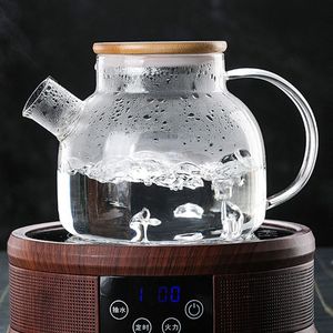 New Custom 1000ml 1800ml bán buôn nắp tre Kính ấm trà rõ ràng nước trái cây container chịu nhiệt Borosilicate kính trà chậu - Product Image 2