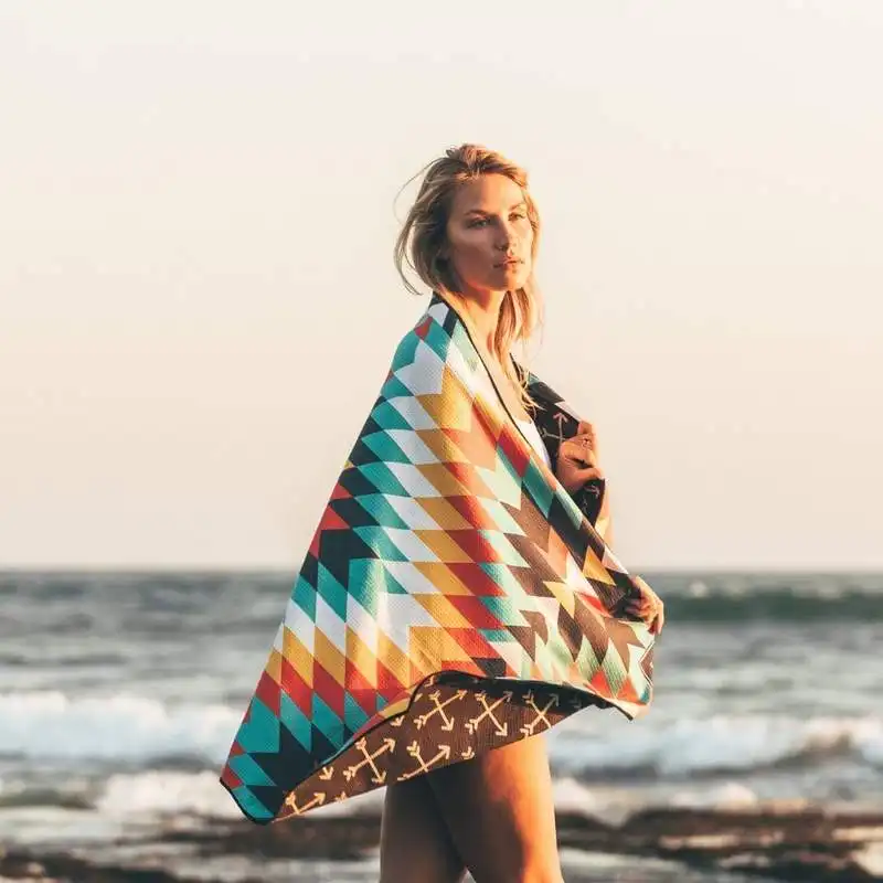 rPET microfiber waffle eco lightweight custom sand free bohemian beach towel summer beach towel with bag jacquard beach towel