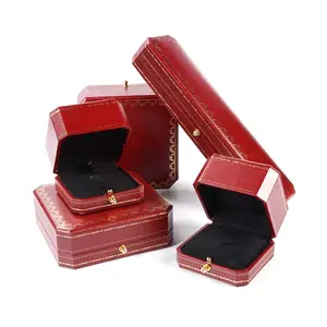 थोक हार सेट 1 बॉक्स-शानदार लाल कस्टम ब्रांड कृत्रिम चमड़ा कागज अंगूठी गहने पैकेजिंग बॉक्स