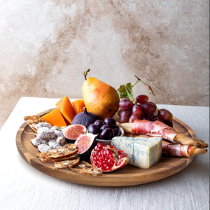 Grand plateau circulaire <span class=keywords><strong>en</strong></span> <span class=keywords><strong>bois</strong></span> d'acacia pour décorations <span class=keywords><strong>de</strong></span> table ottomanes, plateau à café, plateau à nourriture, plateau à trempettes, finition <span class=keywords><strong>bois</strong></span>. - Product Image 3