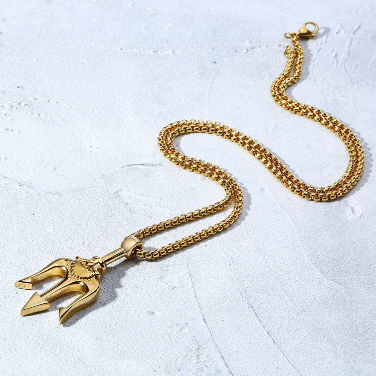 Collana Uomo Con Ciondolo Tridente Di Poseidone - Acciaio Inossidabile, Stile Religioso E Unico