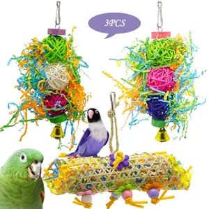 Usine en gros 3 Pack oiseau jouets coloré perroquet jouets en gros rotin balle oiseau Cage accessoires