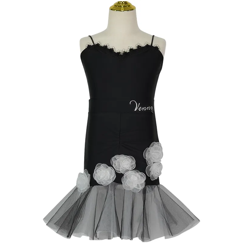 Vennystyle professionnel filles danse Performance robes enfants Costumes latins frange salle de bal Salsa Tango fête porter danse