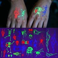 Tatouage temporaire lumineux d'Halloween, imperméable, motif flamme, épines, papillon, qui brille dans le noir, pour fêtes et soirées.