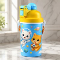 Bouteille d'eau jetable 350 ml avec logo personnalisé, dessin animé 3D, sans BPA, avec couvercle, pour les fêtes d'enfants, sport et plein air