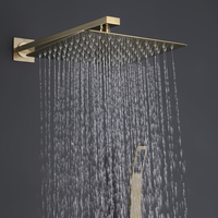 Système de douche carré moderne en laiton pour salle de bain, ensemble de douche thermostatique unique avec fonction massage, mitigeur de baignoire noir et or