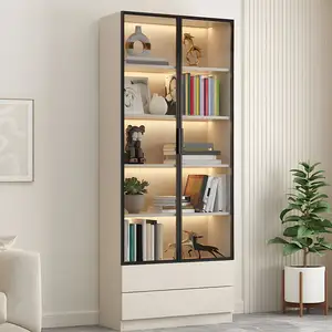 Conception d'étagère de salon étagère à livres bibliothèque armoire de rangement avec échelle solide livre blanc étagère bibliothèque
