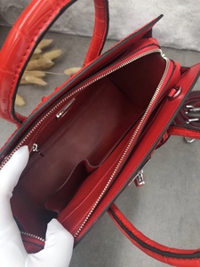 Bolso de mano de piel de cocodrilo auténtica, bolso tipo satchel con asa superior roja, bolso con cierre de tornillo plateado, bolso con correa de hombro extraíble - Product Image 6
