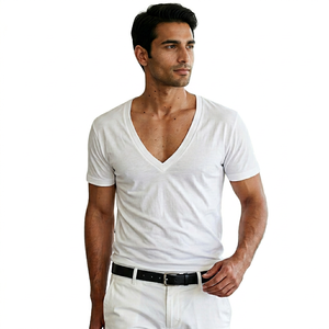 T-shirt Homme Slim Fit Col V pour Gym et Fitness, Personnalisable avec Logo Imprimé, 200 Grammes, Tricot Uni, Impression Sérigraphique - Product Image 1