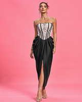 Ocstrade été 2024 femmes mode dentelle fendu Joint Satin Corset robe de soirée formelle Banquet noir et blanc robes de soirée